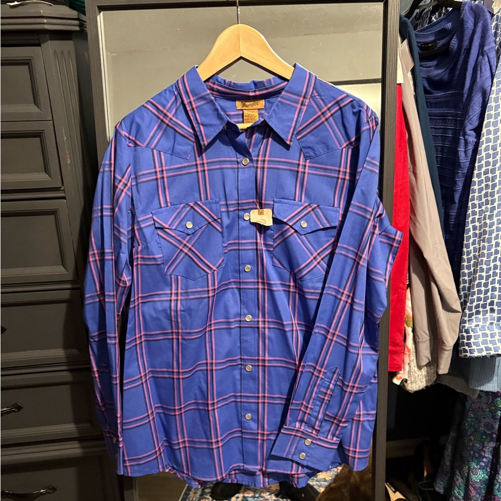 Wrangler Pink and Purple Plaid Button Down Shirt
